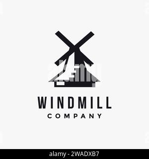 Minimalistische Windmühle Logo-Symbol-Vektorvorlage auf weißem Hintergrund Stock Vektor