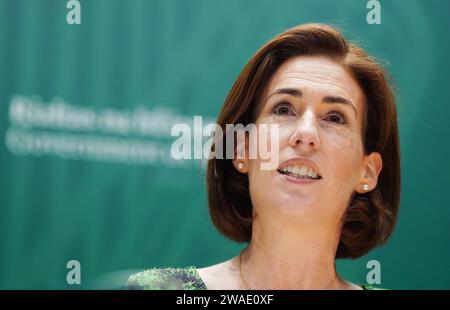 Aktenfoto vom 11/10/23 von Staatsminister mit Zuständigkeit für öffentliche Gesundheit, Wohlergehen und die nationale Drogenstrategie Hildegarde Naughton während einer Budget 2024-Pressekonferenz in Regierungsgebäuden in Dublin. Zehntausend kostenlose Heimtest-Kits für sexuell übertragbare Infektionen (STIs) werden von irischen Haushalten jeden Monat bestellt, so der Minister für öffentliche Gesundheit. Ausgabedatum: Donnerstag, 4. Januar 2024. Stockfoto