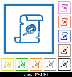 Skript Patch für flache Farbsymbole in quadratischen Rahmen auf weißem Hintergrund Stock Vektor