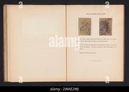 Zwei Bänke für Kirchenschützer im St. Michael in Cornhill, Anonym, um 1857 - in oder vor 1867 Foto links: Passionsblume um ein Kreuz, rechts: Globus, aus dem Rosenflaschen, Dornen und Schlangen wachsen. St. Michael fotografische Nachdruckbank für Albuminen. Das Kreuz  Symbole Christi. Globus Stockfoto