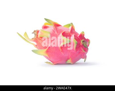 Einzelne schöne frische rote Drachenfrucht ist isoliert auf weißem Hintergrund mit Schneidepfad. Stockfoto