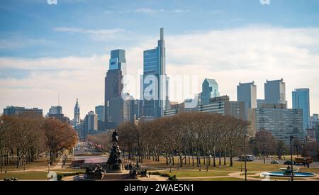 Die Skyline von Philadelphia an einem Frühlingstag Stockfoto