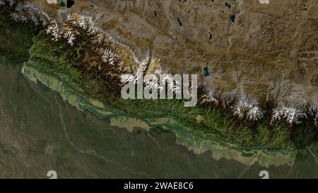 Nepal wird auf einer Satellitenkarte mit niedriger Auflösung hervorgehoben Stockfoto