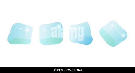 Transparente Glaswürfelformen in realistischem Stil. Eiswürfel. Für Verpackungsdesign und Lebensmittelwerbung. Vektorabbildung. Stock Vektor