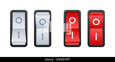 Schaltflächensymbole, die den aus- und ein-Status in Grau und Rot anzeigen. Abbildung des Vektormaterials Stock Vektor