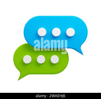 Lebendige 3D-Sprechblasen in Blau und Grün symbolisieren digitale Kommunikation, Social Media Dialoge und Botschaften. Vektormaterial Stock Vektor