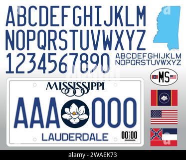 Mississippi US State Car Nummernschild neues Muster 2024 mit Buchstaben, Zahlen und Symbolen, Vektorillustration, USA Stock Vektor