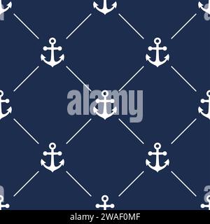 Schiffsanker niedliches nahtloses Marine-Muster. Anlegegerät für nautische Schiffe, traditionelles Schiffszubehör. Marine, Meeresflotte, Hafen-Hintergrundvektor Stock Vektor