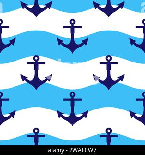 Schiffsanker niedliches nahtloses Marine-Muster. Anlegegerät für nautische Schiffe, traditionelles Schiffszubehör. Marine, Meeresflotte, Hafen-Hintergrundvektor Stock Vektor