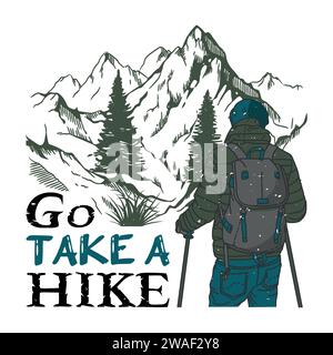 T-Shirt-Design zum Wandern Stock Vektor