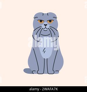 Scottish Fold Cat Sitting Color Element. Cartoon niedliches Tier. Vektor-Illustration der Handzeichnung isoliert. Stock Vektor