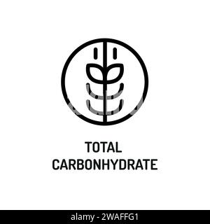 Schwarzes Symbol für die Zeile „Gesamtkohlenhydrate“. Nährwertkennzahlen. Stock Vektor