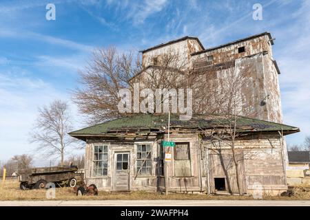 Historisches Getreidesilo in Cayuga Township, Livingston County, Illinois. Stockfoto