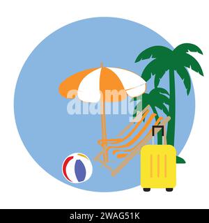 Sommerurlaub Strandurlaub Themenpodium mit sommerlichen Strandelementen. Vektor-Illustration Reise thematisierter Vektor-Hintergrund tropischer Strand. Stock Vektor