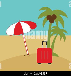 Sommerurlaub Strandurlaub Themenpodium mit sommerlichen Strandelementen. Vektor-Illustration Reise thematisierter Vektor-Hintergrund tropischer Strand. Stock Vektor