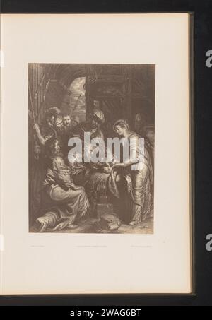 Fotoproduktion eines Kultstiches der Könige von Schelte Adamsz. Bolswert, nach dem Gemälde von Peter Paul Rubens, Jean Louis Bargignac, nach Schelte Adamsz. Bolswert, nach Peter Paul Rubens, um 1853 - in oder vor 1858 Foto Brüssel fotografischer Support Albumendruck Anbetung der Könige: Die Weisen präsentieren ihre Geschenke an das Christuskind (Gold, Weihrauch und Myrrhe) Stockfoto