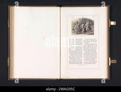 Fotoproduktion von einem Druck zu einem Fresko von Losen Flug aus Sodom von Rafaël für die Loggien im Vatikan, Gustav Schauer, nach Anonym, nach Rafaël, um 1851 - in oder vor 1861 Foto Berlin fotografisches Trägeralbumen Drucklos, als er die Zerstörung der Städte sieht und um seine Sicherheit in Zoar fürchtet, flieht er mit seinen Töchtern in eine Höhle in den Bergen. Lots Frau blickt zurück auf die Stadt und wird in eine Salzsäule verwandelt Stockfoto