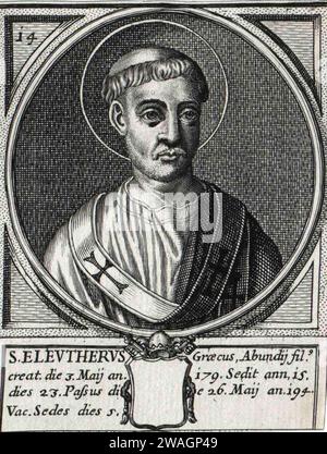 Eine Illustration des Papstes Eleutherius aus dem 17. Jahrhundert, der von 174 bis 189 päpstlich war. Er war der dreizehnte Papst. Stockfoto