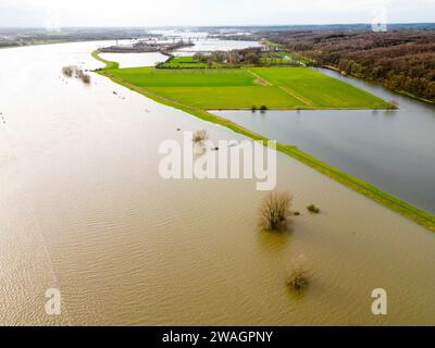 Hochwasserstände im Rhein im Januar 2024 bei Doorwerth, Holland Stockfoto