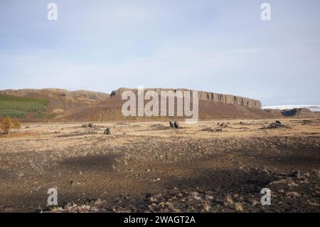 35 km nordöstlich von Hella, Þjórsárdalsvegur, Island Stockfoto