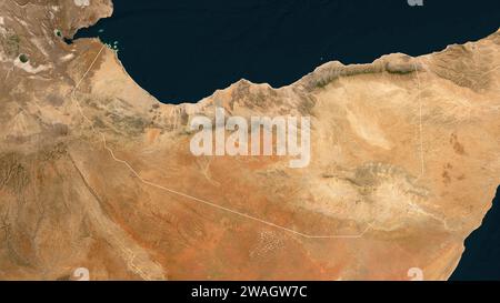 Somaliland umrissen auf einer Satellitenkarte mit niedriger Auflösung Stockfoto