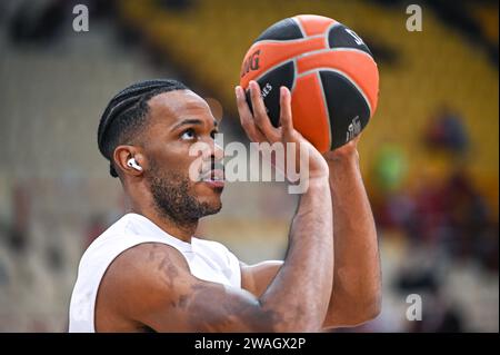 Piräus, Griechenland. Januar 2024. 4 Jaron Blossomgame von AS Monaco während der Euroleague, Runde 19, Spiel zwischen Olympiacos Piräus und AS Monaco im Peace & Friendship Stadium am 4. Januar 2024 in Piräus, Griechenland Credit: Independent Photo Agency/Alamy Live News Stockfoto