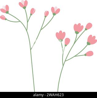 2 abstrakte isolierte Blütenzweige in trendigen weichen Tönen. Designelemente für Frühlingsgrüße. EPS. Vektor für Aufkleber, Symbole oder Zeiger, Poster, Banner, Broschüren oder Web und andere verschiedene Verwendungszwecke Stock Vektor