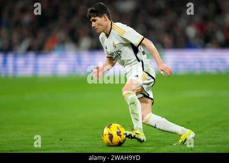 Madrid, Spanien. Januar 2024. Fran Garcia von Real Madrid CF spielte am 3. Januar 2024 im Santiago Bernabeu Stadion in Madrid, Spanien, während des La-Liga-Spiels zwischen Real Madrid und RCD Mallorca. (Foto: Cesar Cebolla/PRESSINPHOTO) Credit: PRESSINPHOTO SPORTS AGENCY/Alamy Live News Stockfoto