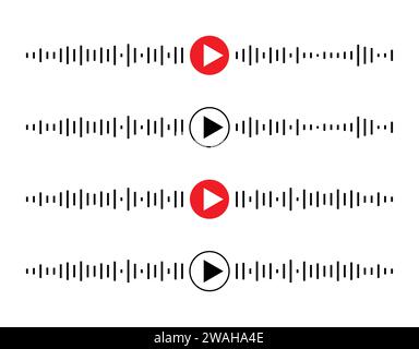 Schallwellen-Symbol, Podcast-Player-Schnittstelle, Musiksymbol, Schallwelle, Ladefortschrittsbalken und Schaltflächen. Stock Vektor