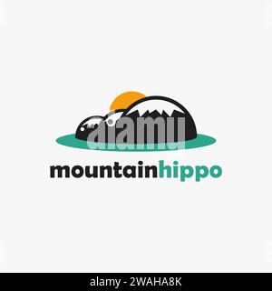 Einfache lustige Berg-Hippo-Landschaft-Logo-Symbol-Vektorvorlage auf weißem Hintergrund Stock Vektor