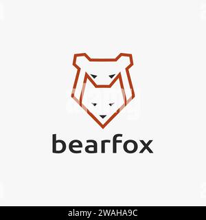 Abstrakte minimalistische Linienkunst geometrische Bär- und Fuchslogo-Icon-Vektorvorlage auf weißem Hintergrund Stock Vektor
