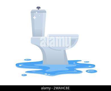 Toilettenflut. Pfützen im Badezimmer. Illustration des flachen Vektors. Stock Vektor