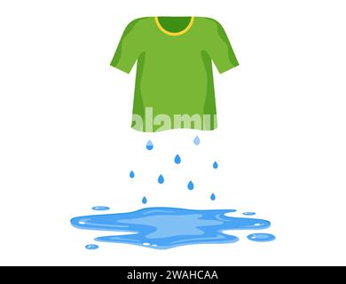 Nasse Kleidung. Wasser tropft aus einem T-Shirt. Illustration des flachen Vektors. Stock Vektor