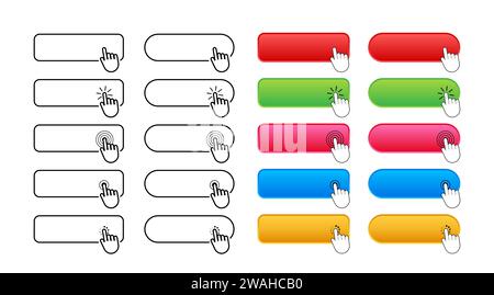 Interaktive Schaltflächen mit Klick auf Handsymbole - Elemente der Web-Benutzeroberfläche Stock Vektor