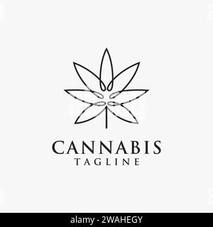 Minimalistischer Hanf / Cannabis / Marihuana Logo Symbol Vektorvorlage auf weißem Hintergrund mit linearem Stil Stock Vektor