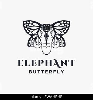 Ethnischer Elefant mit Schmetterling Flügel Logo Illustration Vektor Vorlage auf weißem Hintergrund Stock Vektor