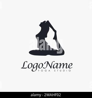 Frau Silhouette in Yoga Pose Logo Symbol Vektor Vorlage auf weißem Hintergrund Stock Vektor