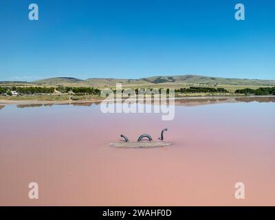 Aus der Vogelperspektive auf den Lake Bumbunga (Lochiels Pink Lake) im Clare Valley in South Australia Stockfoto