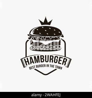 Vintage Retro Hipster Hamburger-Logo-Vektor-Vorlage auf weißem Hintergrund Stock Vektor