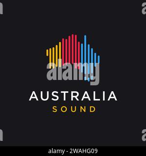 Island of Australia Sound Beat Logo-Vektorvorlage auf schwarzem Hintergrund Stock Vektor