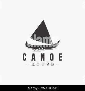 Minimalistisches Canoe Sailing Logo Symbol Vektorvorlage auf weißem Hintergrund Stock Vektor