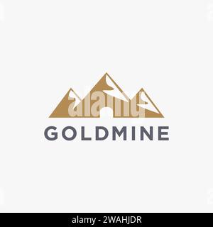 Abstrakte Berghöhle Goldmine Logo-Vektorvorlage auf weißem Hintergrund Stock Vektor