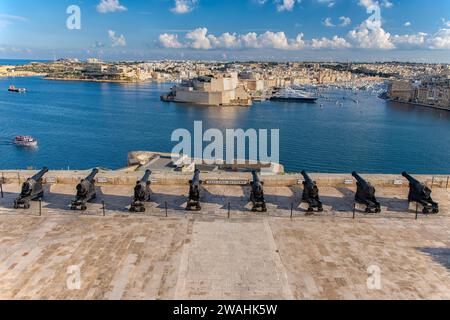 Begrüssende Batterie in Valletta, Malta Stockfoto