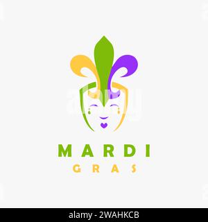 Lustiger einfacher Narr mit Fleur de Lis Hut-Logo-Symbol-Vektorvorlage auf weißem Hintergrund. mardi Gras Logo Stock Vektor