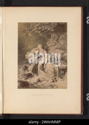 Fotoproduktion einer Zeichnung einer Szene aus einem Theaterstück von Friedrich Schiller mit einer trauernden Dame, von Carl Jaeger, Friedrich Bruckmann, nach Carl Jaeger, ca. 1870 - in oder vor ca. 1875 Fotografie London (evtl.) fotografischer Trägeralbumendruck weinend (+ Seitenansicht, Profil) Stockfoto