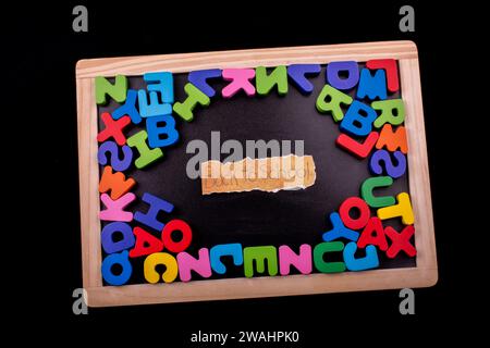 Zurück zu Schule andColorful Buchstaben des Alphabets aus Holz Stockfoto