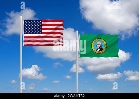 Die Flagge der USA und Washington, Studio Stockfoto