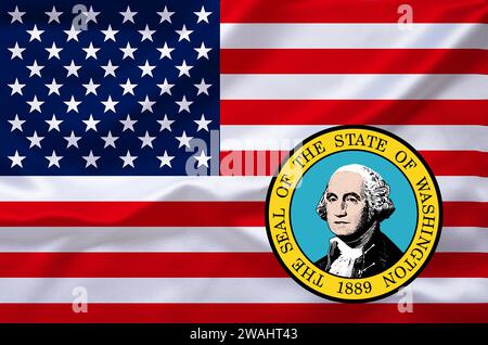 Die Flagge der USA und das Wappen von Washington, Studio Stockfoto