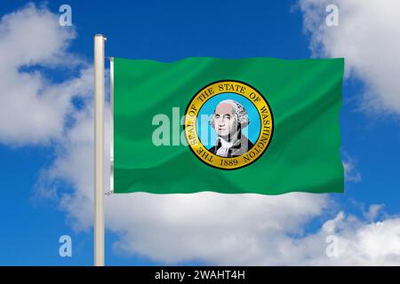 Die Flagge von Washington, USA, Studio Stockfoto