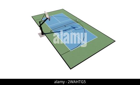 Luftaufnahme einer Kombination aus Basketball- und Pickleball-Court Multisport 3D-Rendering-Visualisierung Stockfoto